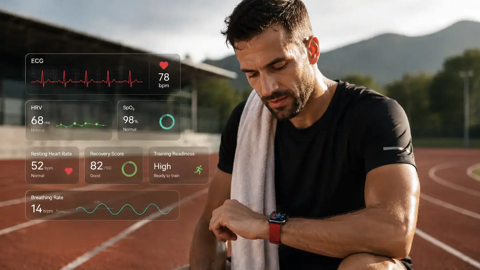 ECG Health Smartwatch for Athletes and Recovery Tracking